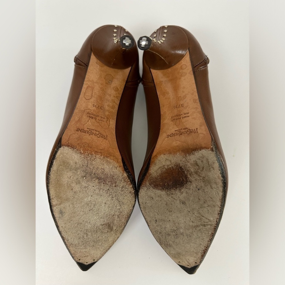 Saint Laurent Cognac Brown Leather Pumps Sz 7.5 - Picture 5 of 7